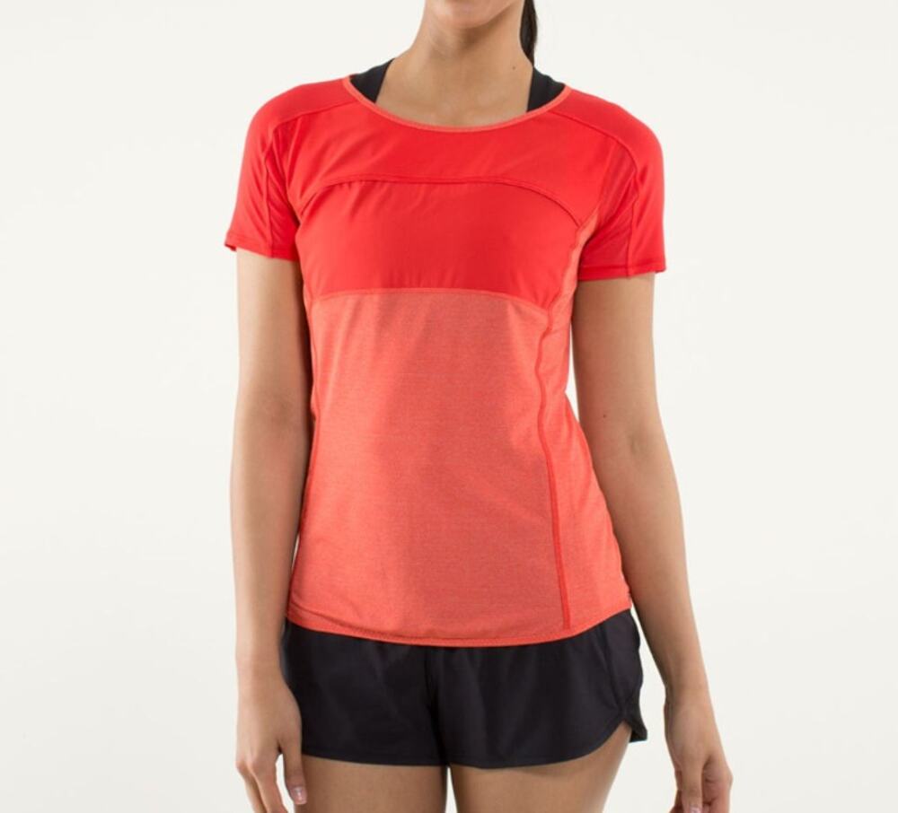 Lululemon Coral Orange Fast Track Short Sleeve Tee Athleisure Women's size 2